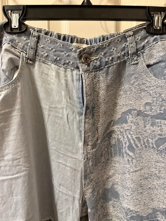 POL Patchwork Flare Boho Pants in Light Blue and Cream - Picture 8 of 10